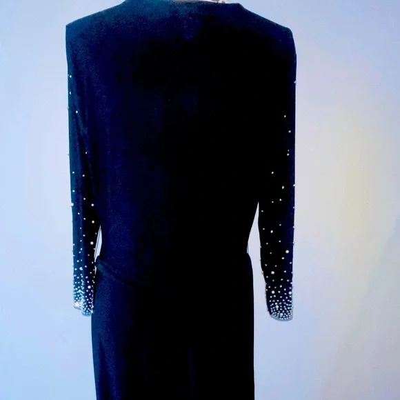 MSK Black Midi Dress with Pearl Embellished Sleeves β Size L (Worn Once) - Picture 7 of 9